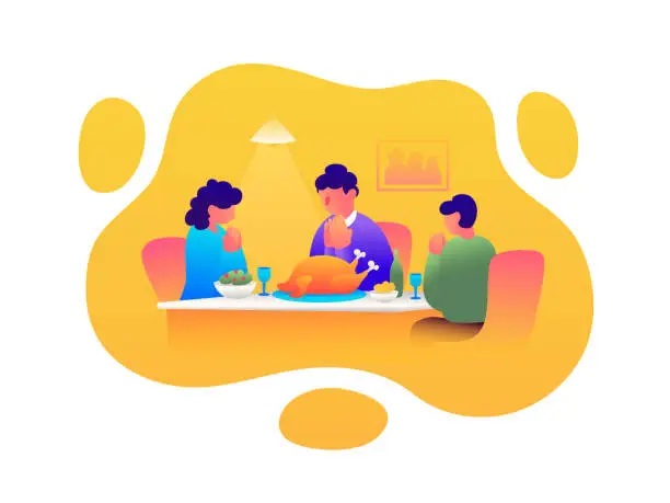 Vector illustration of Thanksgiving Family Gathering Illustration, Family on Thanksgiving Day, Bubble Frame