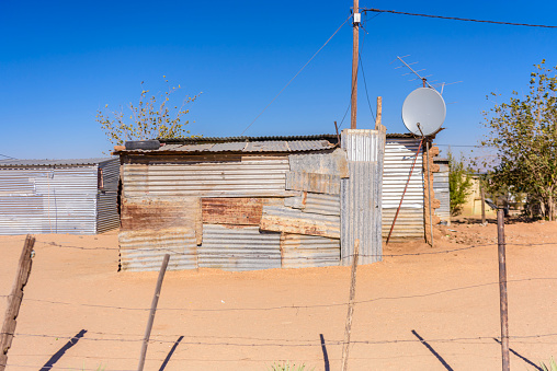 Home made from corrugated iron sheets in a township on the outskirts of Otjiwarongo, Namibia