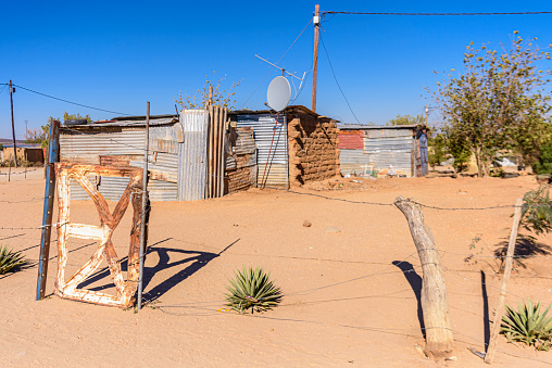 Home made from corrugated iron sheets in a township on the outskirts of Otjiwarongo, Namibia