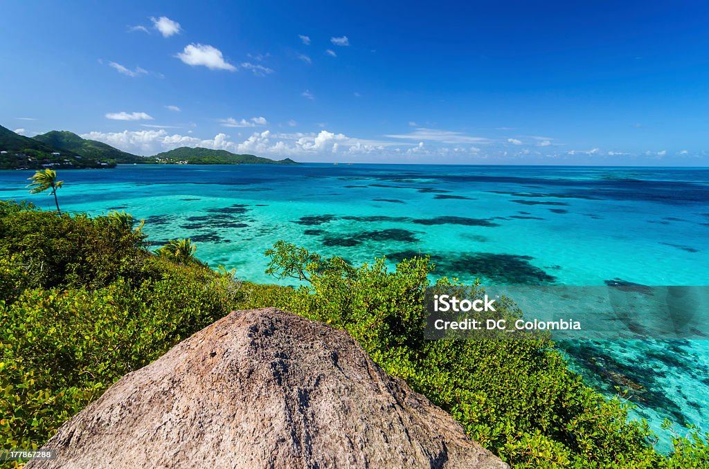 The view of the Caribbean ocean from the top View of Caribbean Sea and Providencia as seen from the top of Crab Caye in San Andres y Providencia, Colombia Colombia Stock Photo