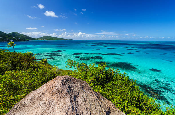 The view of the Caribbean ocean from the top View of Caribbean Sea and Providencia as seen from the top of Crab Caye in San Andres y Providencia, Colombia cay photos stock pictures, royalty-free photos & images