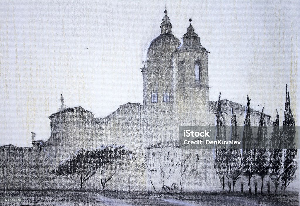 Basilica of Santa Maria degli Angeli in Assisi, Italy The drawing of the Basilica of Santa Maria degli Angeli (Saint Mary of the Angels) is a church situated in the plain at the foot of the hill of Assisi, Italy, there was a monastery of St. Francis . Santa Maria degli Angeli stock illustration