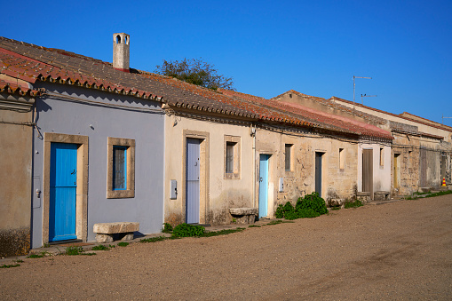San Giovanni di Sinis, a middle age village in Cabras Municipality. The typical small homes are locally known as cumbessias. Province of Oristano. Sardinia. Italy.
