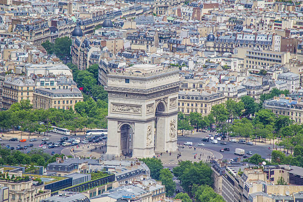 vista aérea da torre eiffel. arco de triunfo. - napoleon iii - fotografias e filmes do acervo