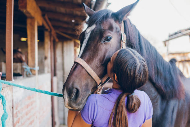 istock Young woman with her horse in a barn 1778693741