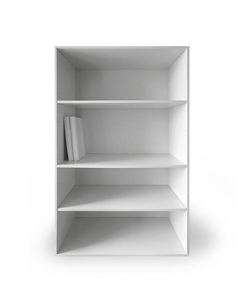 istock White cabinet with empty shelves and two books 177871613