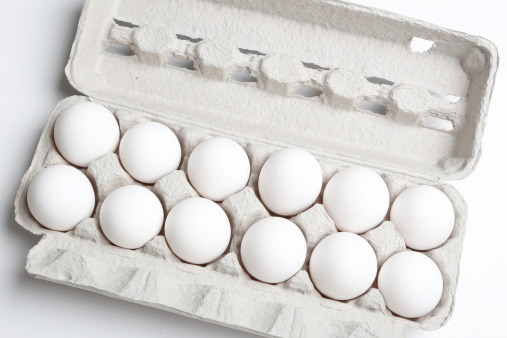 White eggs in carton.Top view