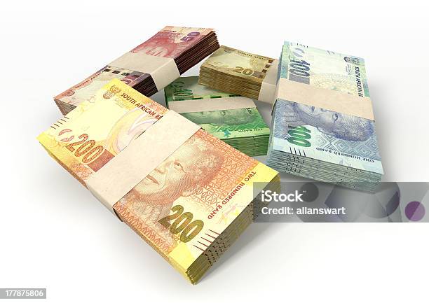 Rand Sulafricano Pilha De Pacotes De Notas - Fotografias de stock e mais imagens de Nota - Nota, Amarelo, Azul