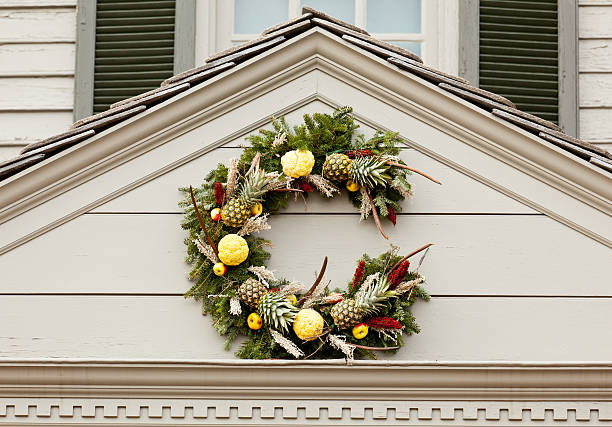 istock Traditional xmas wreath above front door 177875974