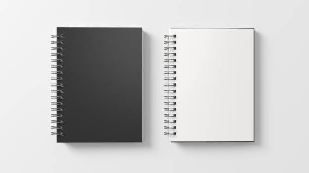 istock Notebook mockup. Closed and open blank notebook with black cover. Spiral notepad on white background 1778768243