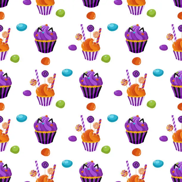 Vector illustration of Seamless pattern design with pastries, candies