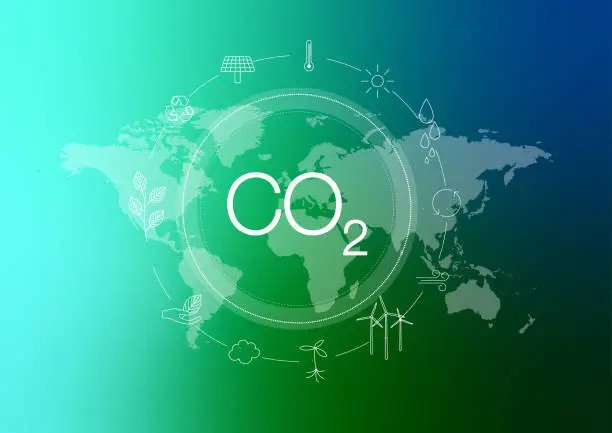 Vector illustration of Carbon dioxide and the combating climate change. World.