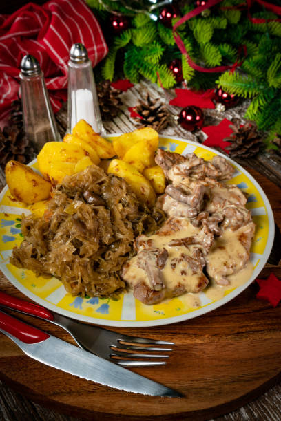 istock Stewed pork loin in a sauce with chanterelles. 1778793358