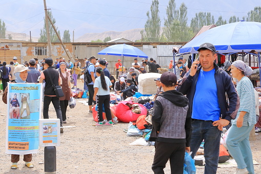 August 25 2023 - Kotschkor, Kochkor in Kyrgyzstan: local people at the market of the city