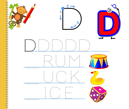 Learn To Trace Letter D Study English Words Worksheet For Children ...