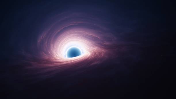 interstellar black hole with glowing accretion disk and singularity nucleus - astrofysica stockfoto's en -beelden