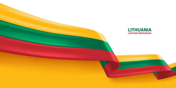 Vector illustration of Lithuania 3D Ribbon Flag