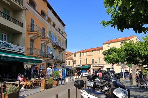 June 02 2023 - Saint-Florent, Corsica in France: beautiful houses in the inner city