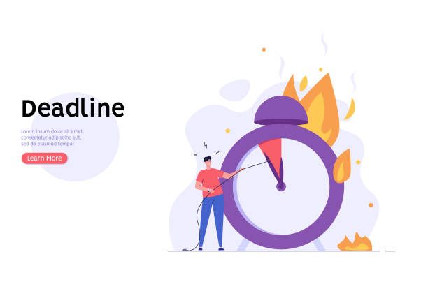 istock Alarm in fire, burning clock, man is in panic, exhausting, stressing. Concept of time management, deadline, self control, self discipline, office life. Vector illustration in flat cartoon design 1778846110