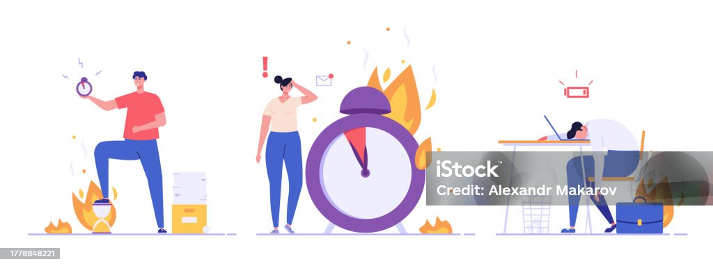 Clock Panic Fire Alarm Burning Clock Panic Employee Is Overload By Work Stressing ...