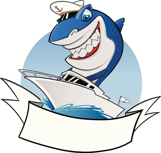 Vector illustration of Shark riding a boat sailor