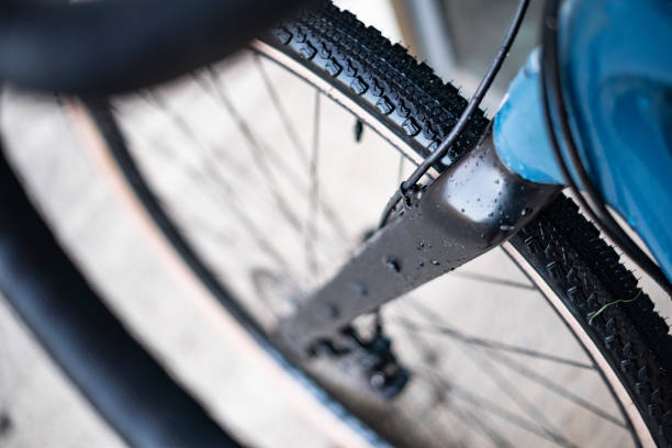 istock Front wheel of a gravel bicycle with carbon fork and disk brake 1778881636