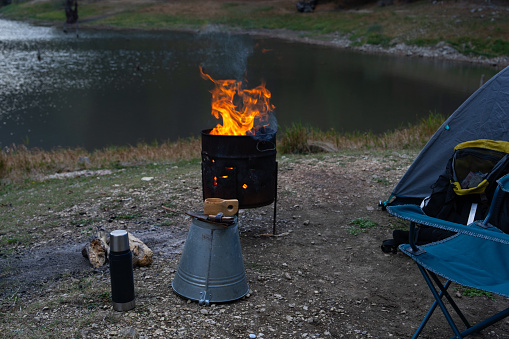 Camping Holiday Photograph While Relaxing at the Campfire, Sülüklügöl Sakarya Lake - Bolu, Türkiye