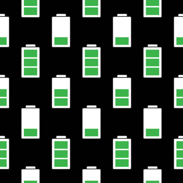 Vector illustration of Charging Green Batteries Seamless Pattern