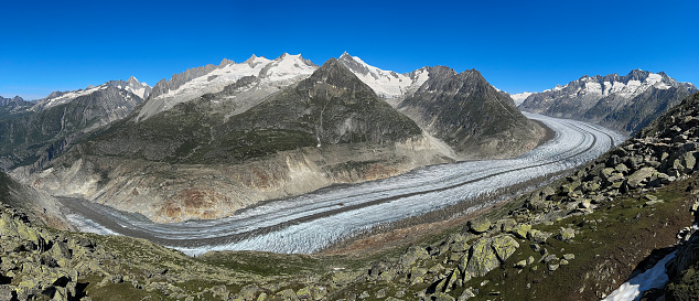 The almost disappeared Aletsch glacier in the summer time