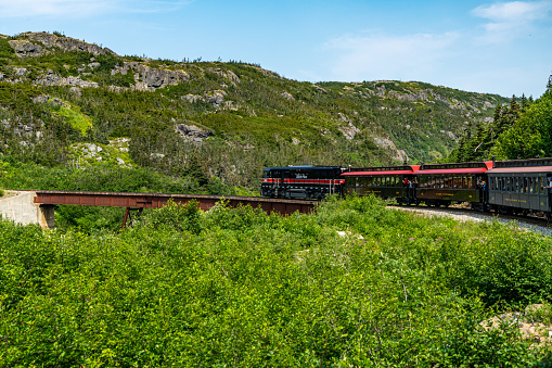 White Pass Summit excursion tour train, Alaska, USA.