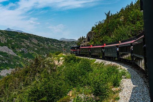 White Pass Summit excursion tour train, Alaska, USA.