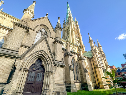 Toronto, Ontario - October 7, 2023: Exterior of the Metropolitan United Church in downtown Toronto