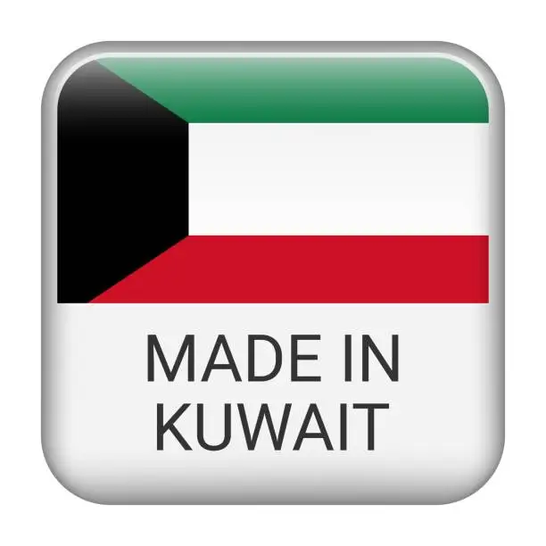 Vector illustration of Made in Kuwait badge vector. Sticker with stars and national flag. Sign isolated on white background.