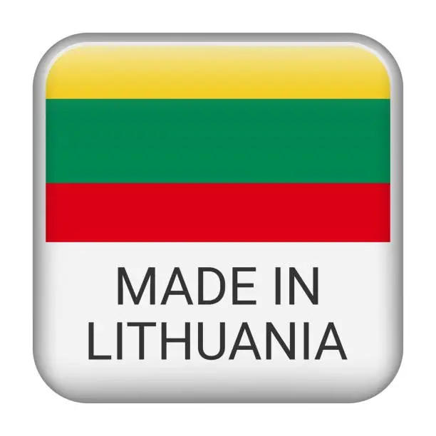 Vector illustration of Made in Lithuania badge vector. Sticker with stars and national flag. Sign isolated on white background.