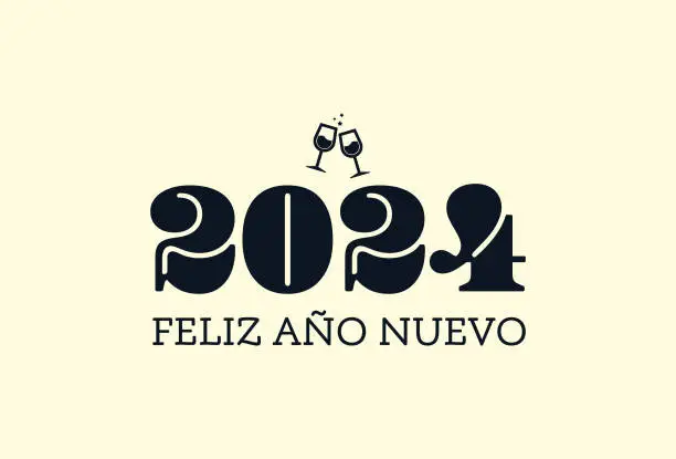 Vector illustration of 2024 New Year lettering. Feliz año nuevo Holiday greeting card. Abstract vector illustration. Holiday design for greeting card, invitation, calendar