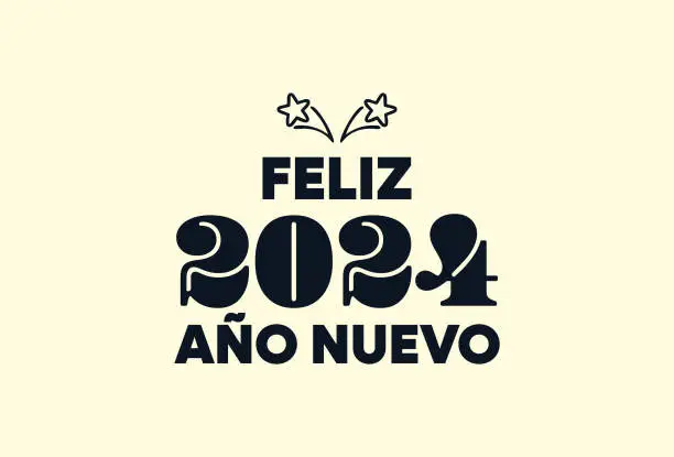 Vector illustration of 2024 New Year lettering. Feliz año nuevo Holiday greeting card. Abstract vector illustration. Holiday design for greeting card, invitation, calendar