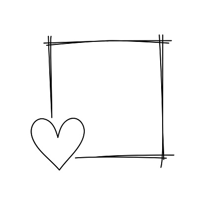 Heart hand drawn square frame. Floral wreath clip art for invitations and greeting cards. Vector illustration isolated on white background