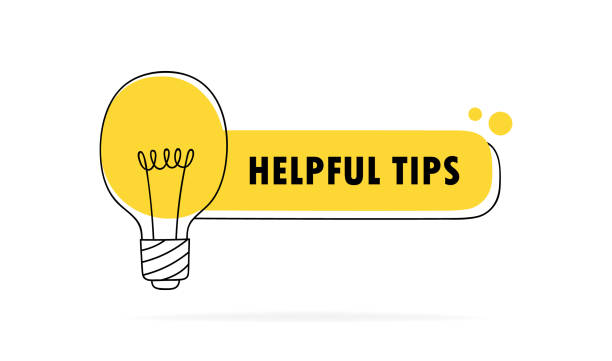 Helpful tips label design with light bulb which glowing. Linear light bulb drawn by hand. Concept of tips, help and advice. Vector illustration Helpful tips label design with light bulb which glowing. Linear light bulb drawn by hand. Concept of tips, help and advice. Vector illustration. tips tricks stock illustrations