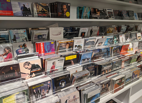 Bonn, Germany, September 18, 2023: Classical CD collection in a store