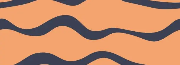 Vector illustration of Striped pattern. Trendy dynamic simple wavy lines background. Abstract retro groovy 70s 90s texture background. Seamless.