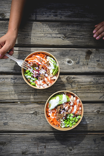Healthy poke bowl. Clean eating diet concept.