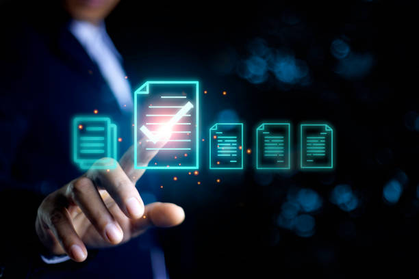 istock Checklist Online Documentation data Management concept. businessman checking mark on checklist online approve sheet. data analysis and Document Management System on Futuristic virtual screen. 1779011301