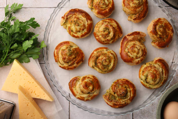 istock Fresh delicious puff pastry and ingredients on white tiled surface, flat lay 1779051892