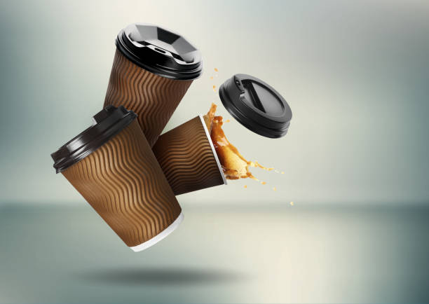 istock Collage with falling takeaway paper cups on color background. Space for text 1779064232