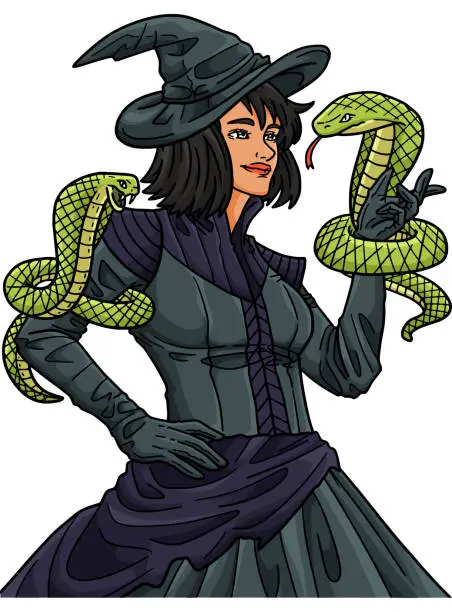 Vector illustration of Halloween Snake Tamer Cartoon Colored Clipart