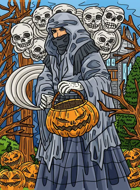 Vector illustration of Halloween Hooded Traveler Colored Cartoon
