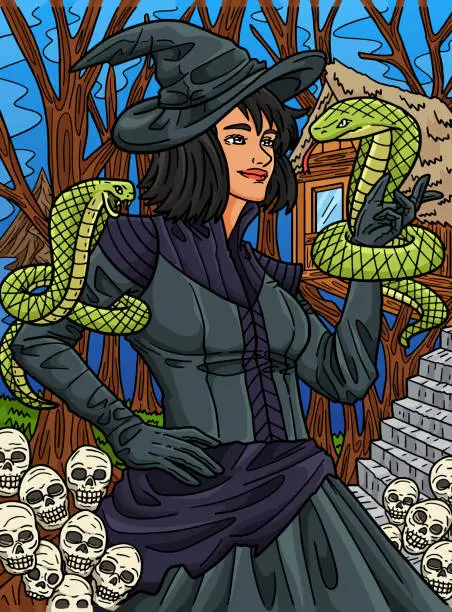 Vector illustration of Halloween Snake Tamer Colored Cartoon Illustration