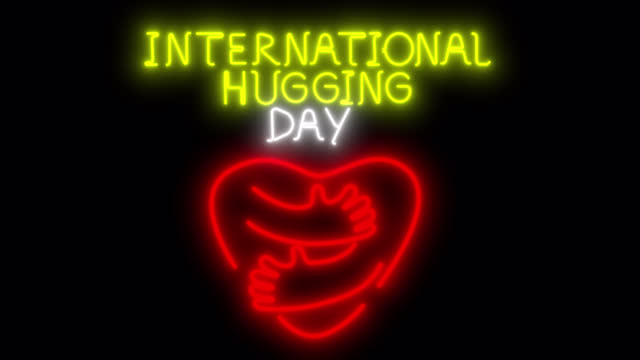 International hugging day with neon cute heart and hands