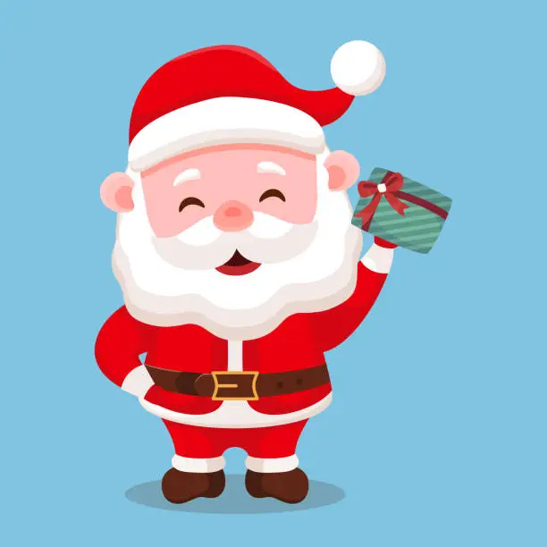 Vector illustration of Happy santa claus giving christmas gifts