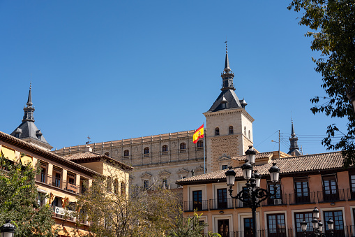 Image of the tower of the Alcázar of Toledo seen from Plaza Zocodover. Castilla la Mancha. Spain. July 29, 2029.